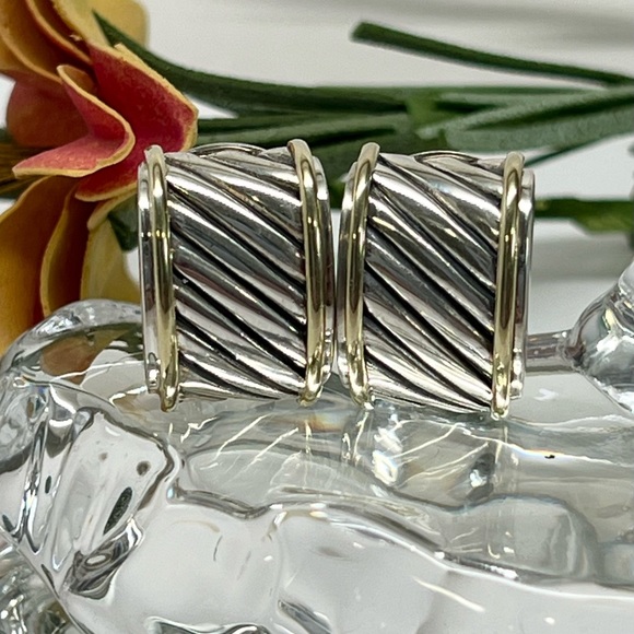 David Yurman Cigar Band Earrings 925/14K Gold - Picture 3 of 9